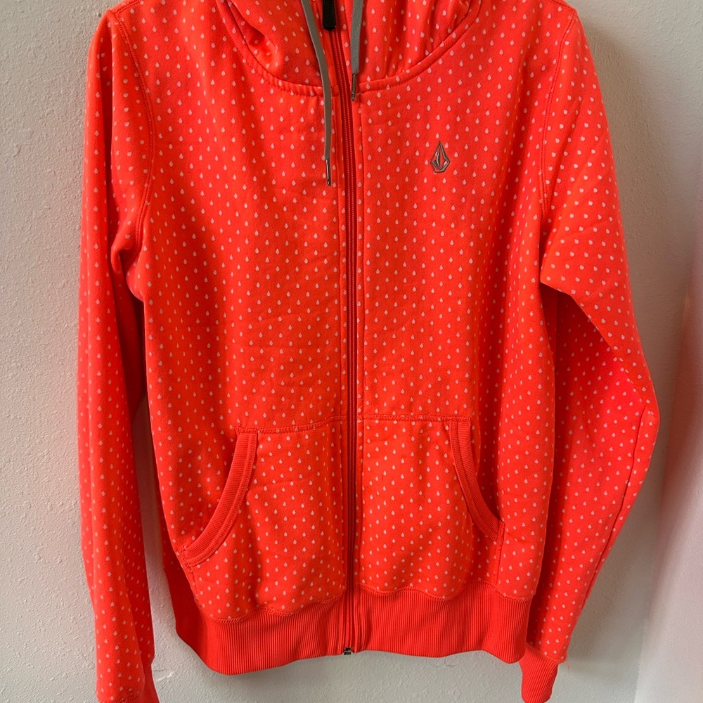 Volcom Neon Pink and White Polka Dot Hoodie